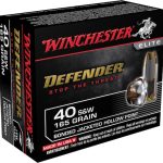 Winchester Defender Ammunition 40 S&W 165 Grain Bonded Jacketed Hollow Point Box of 20