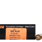 HSM Trophy Gold Ammunition 300 Remington Ultra Magnum 210 Grain Berger Hunting VLD Hollow Point Boat Tail Box of 20