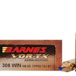 Barnes VOR-TX Ammunition 308 Winchester 168 Grain TTSX Polymer Tipped Spitzer Boat Tail Lead-Free Box of 20