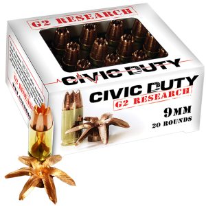 G2 Research Civic Duty Ammunition 9mm Luger 94 Grain Expanding Solid Copper Lead-Free Box of 20 346 300x300