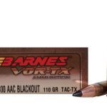 Barnes VOR-TX Ammunition 300 AAC Blackout 110 Grain TAC-TX Polymer Tipped Spitzer Flat Base Lead-Free Box of 20