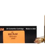 HSM Trophy Gold Ammunition 300 Remington Ultra Magnum 185 Grain Berger Hunting VLD Hollow Point Boat Tail Box of 20