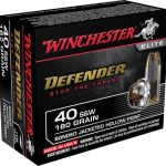 Winchester Defender Ammunition 40 S&W 180 Grain Bonded Jacketed Hollow Point Box of 20