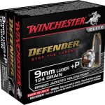 Winchester Defender Ammunition 9mm Luger +P 124 Grain Bonded Jacketed Hollow Point