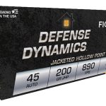 Fiocchi Defense Dynamics Ammunition 45 ACP 200 Grain Jacketed Hollow Point Box of 50