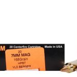 HSM Trophy Gold Ammunition 7mm Remington Magnum 168 Grain Berger Hunting VLD Hollow Point Boat Tail Box of 20