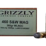 Grizzly Ammunition 460 S&W Magnum 360 Grain Lead Wide Nose Gas Check Box of 20