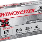 Winchester Super-X Ammunition 12 Gauge 2-3/4" Buffered #1 Buckshot 16 Pellets