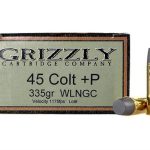 Grizzly Ammunition 45 Colt (Long Colt) +P 335 Grain Cast Performance Lead Wide Flat Nose Gas Check Box of 20