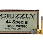 Grizzly Ammunition 44 Special 260 Grain Cast Performance Lead Wide Flat Nose Gas Check Box of 20