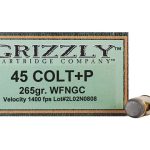 Grizzly Ammunition 45 Colt (Long Colt) +P 265 Grain Cast Performance Lead Wide Flat Nose Gas Check (1400 fps) Box of 20
