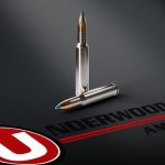 Two rifle cartridges with teal tips