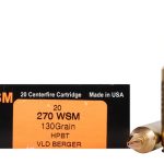 HSM Trophy Gold Ammunition 270 Winchester Short Magnum (WSM) 130 Grain Berger Hunting VLD Hollow Point Boat Tail Box of 20